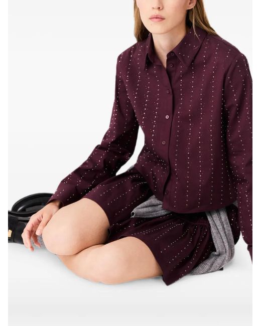 Maje Purple Cropped Rhinestone Cotton Shirt