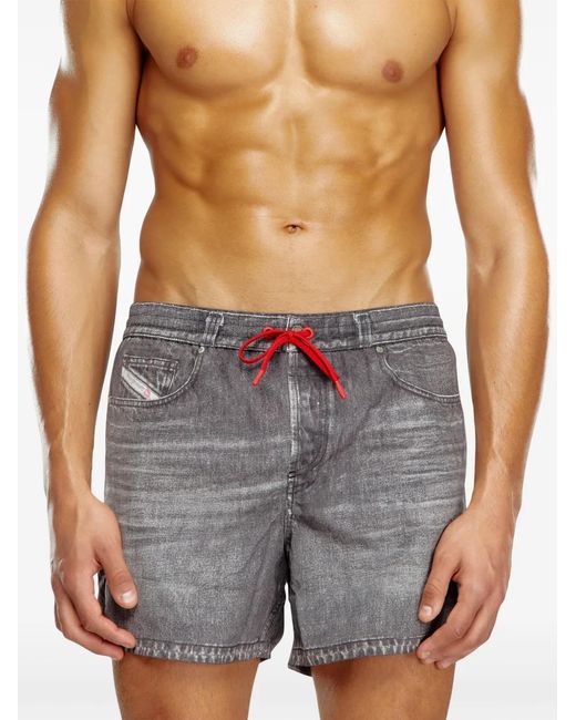 DIESEL Gray Bmbx-Nico Denim-Print Swim Shorts for men