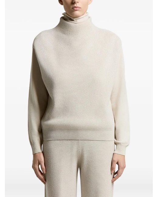 Peserico White Ribbed High-Neck Jumper