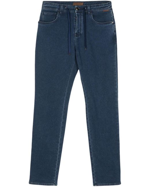 Corneliani Blue Drawstring Straight-leg Jeans for men