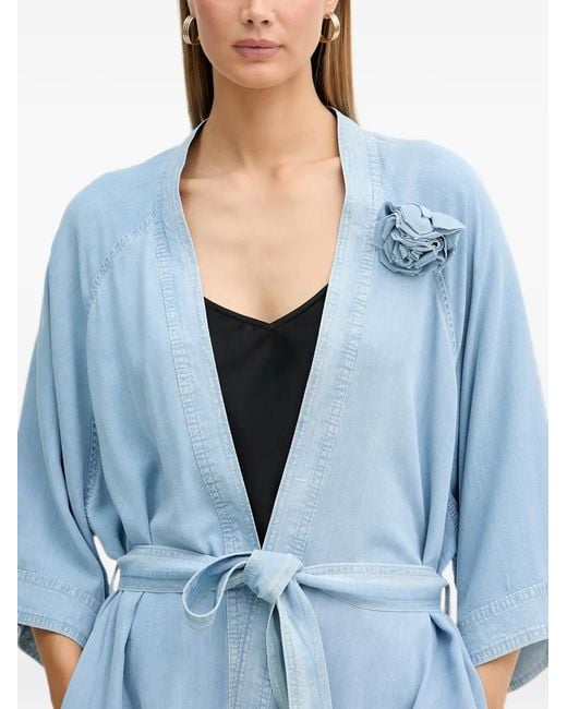 Blugirl Blumarine Blue Brooch-Appliqué Belted Kimono
