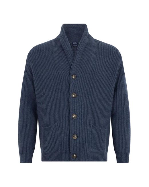 Fedeli Blue Ribbed-Knit Cashmere Cardigan for men