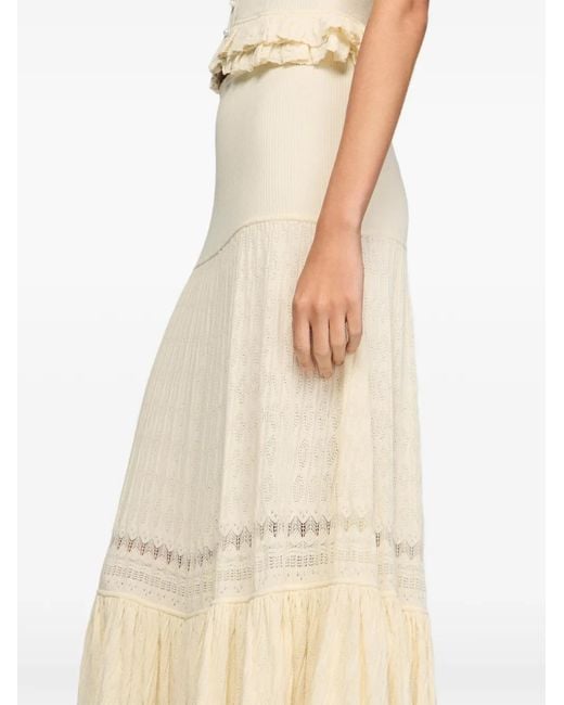 Sandro White Ruffled Long Skirt