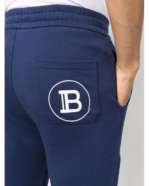 Balmain Blue Logo-Print Ribbed Track Pants for men