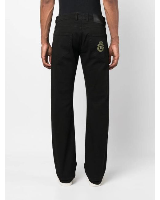 Billionaire Black Logo-Crest Straight-Leg Jeans for men