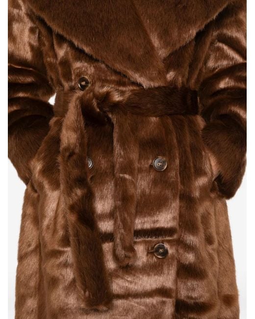 Frankie Shop Brown Joni Belted Faux Fur Maxi Coat