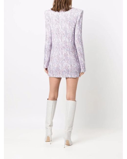 Balmain Purple Sequin-Embellished Long-Sleeve Dress