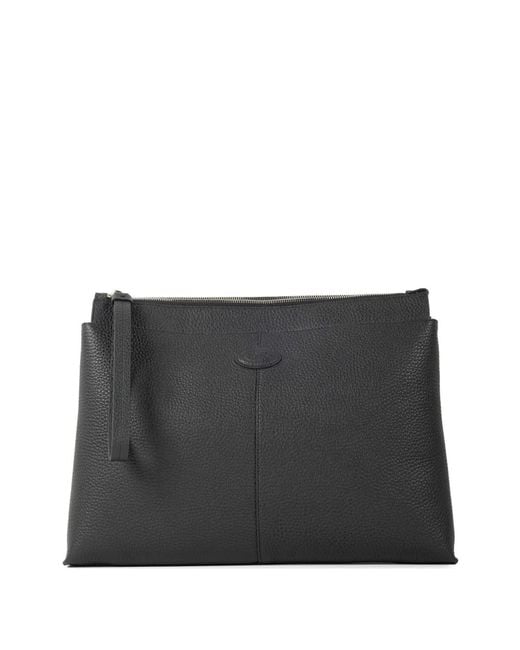 Tod's Black Logo-Patch Pebbled Clutch Bag for men