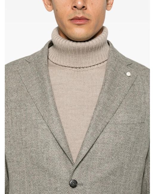 Luigi Bianchi Gray Herringbone-Pattern Single-Breasted Blazer for men