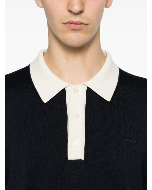 Gant Black Contrast-Collar Tipped Polo Shirt for men
