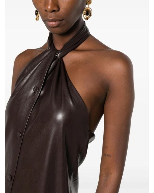 Nanushka Black Halterneck Faux-Leather Dress