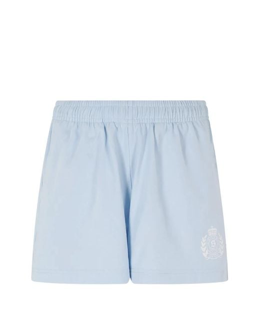 Sporty & Rich Blue Logo-Print Elasticated-Waist Shorts