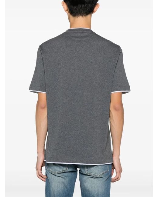 Brunello Cucinelli Gray Cotton Jersey Crew Neck T-Shirt With Faux-Layering Clothing for men
