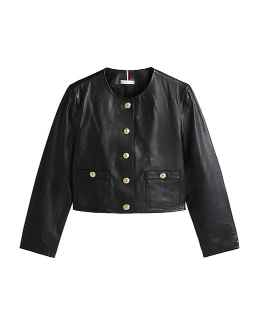 Tommy Hilfiger Black Cropped Leather Jacket