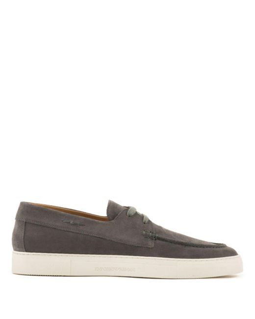 Emporio Armani Gray Crust Leather Lace-up Shoes for men