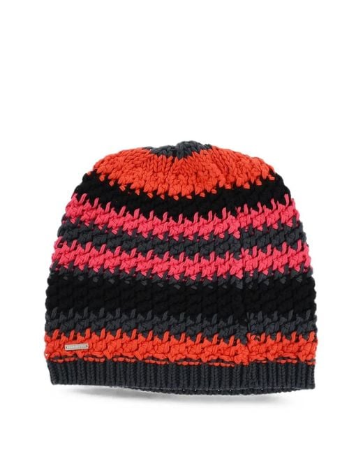 DSquared² Red Chunky-Knit Striped Beanie Hat for men