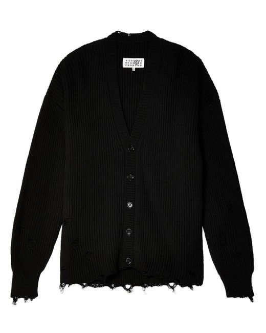 MM6 by Maison Martin Margiela Black Ripped Cotton Cardigan for men