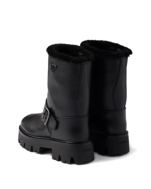 Prada Black Leather And Shearling Booties