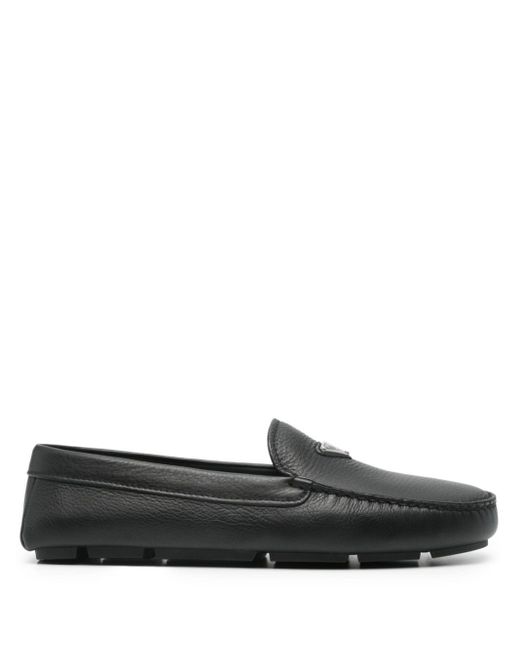 Prada Triangle-logo leather loafers in Black für Herren