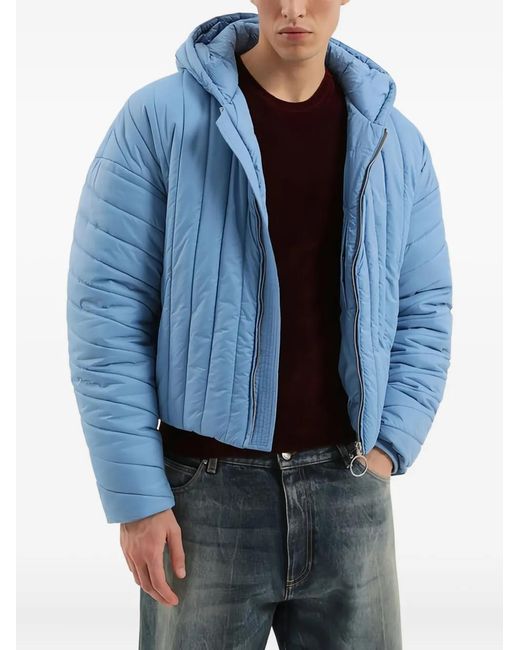 1989 STUDIO Blue Hooded Quilted Jacket for men