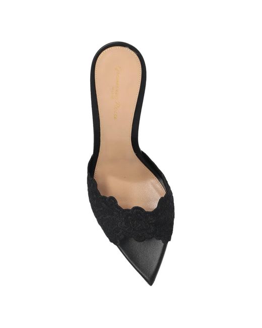 Gianvito Rossi Black Yvonne Lace-Panel Scalloped Mules