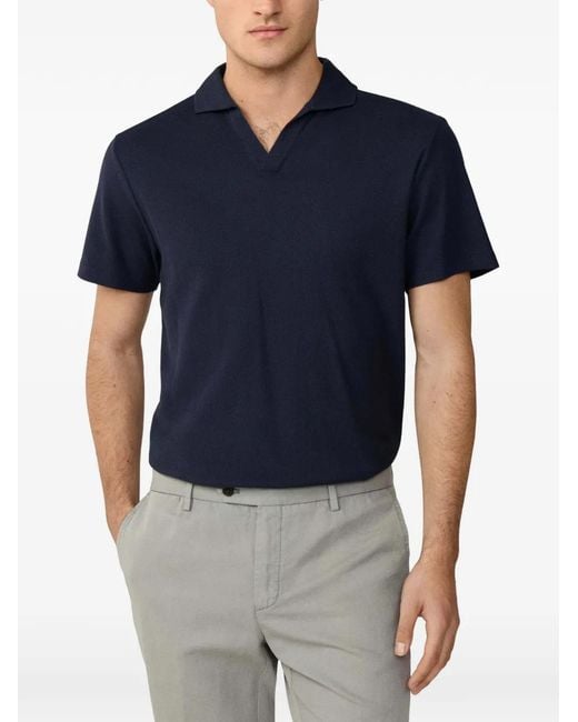 Hackett Blue Honeycomb-Texture Jonny-Collar Polo Shirt for men