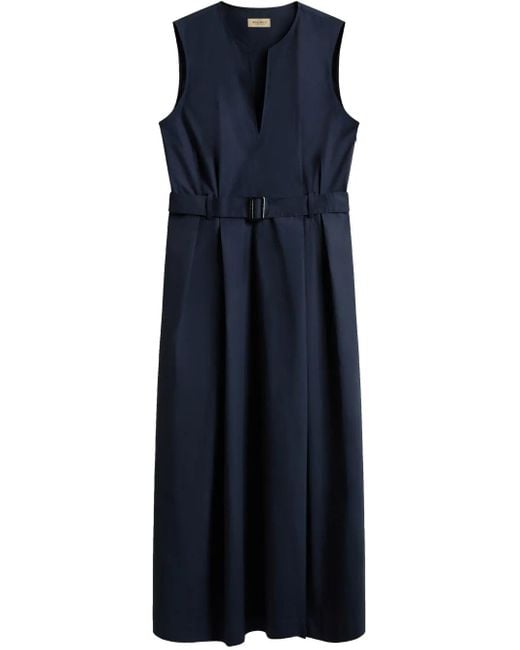 Woolrich Blue Sleeveless Dress With V-Neckline And Belted Waist