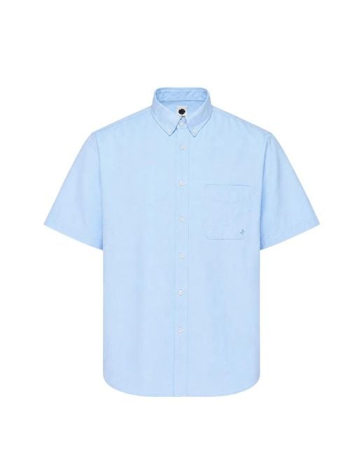 vowels Blue Button-Down Short-Sleeved Shirt for men