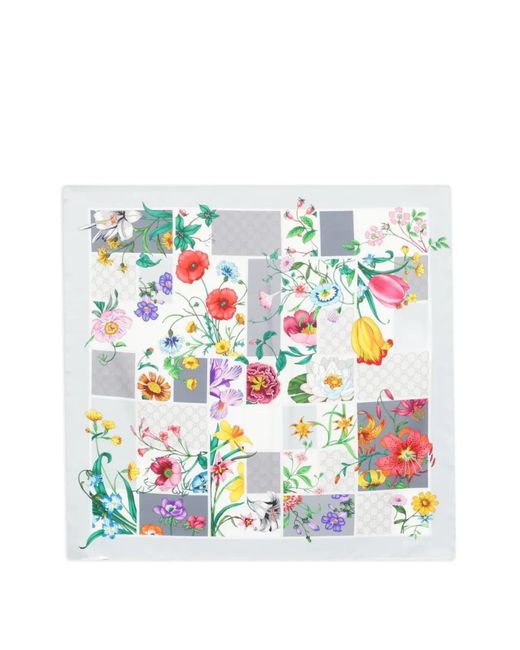Gucci White Floral Twill Scarf