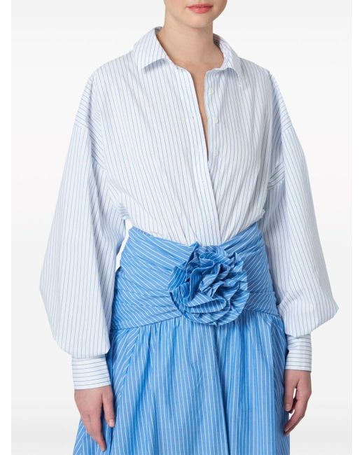 Carolina Herrera Blue Long-sleeve Pinstriped Cotton Shirt