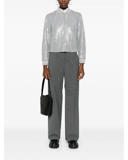 Peserico Gray Sequin-Embellished Bomber Jacket