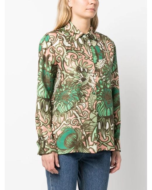 LaDoubleJ Green Boy Floral-Print Silk Shirt