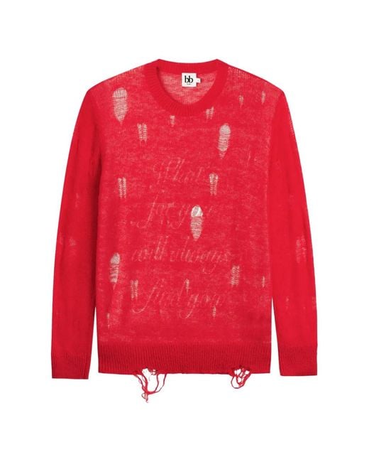 B+ AB Red Distressed Semi-Sheer Sweater