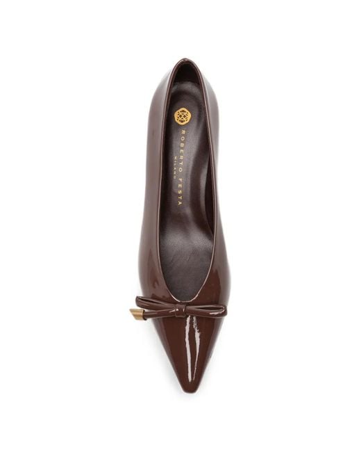 Roberto Festa Brown Bow-Detail Patent-Finish Leather Heeled Pumps