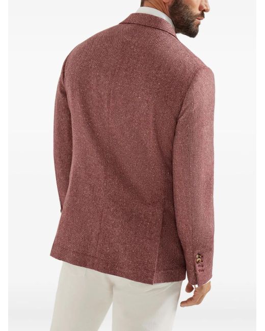 Brunello Cucinelli Pink Herringbone Deconstructed Blazer for men