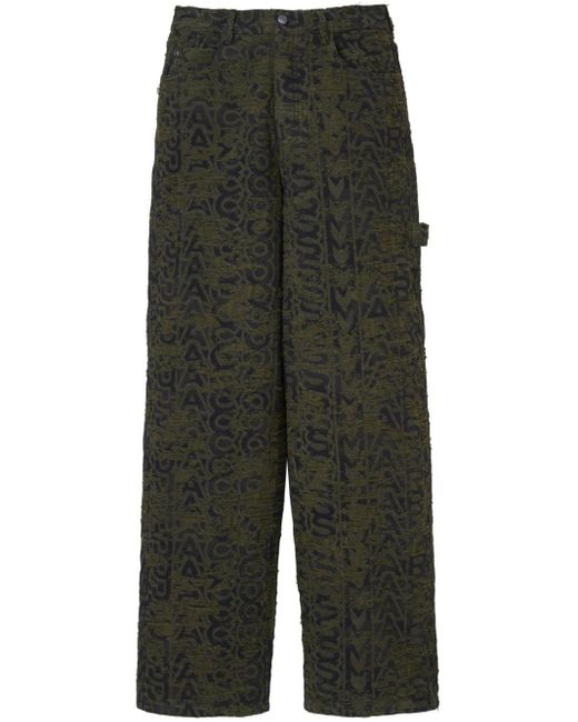 Marc Jacobs Green Monogram-print Distressed Wide-leg Jeans