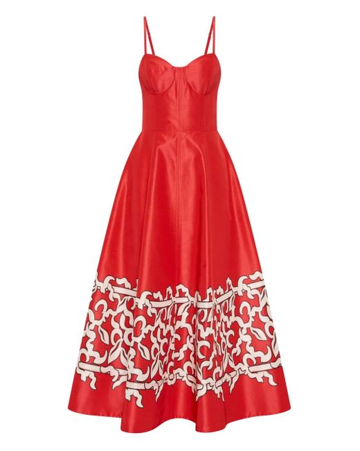 Rebecca Vallance Red Sundia Pattern Midi Dress