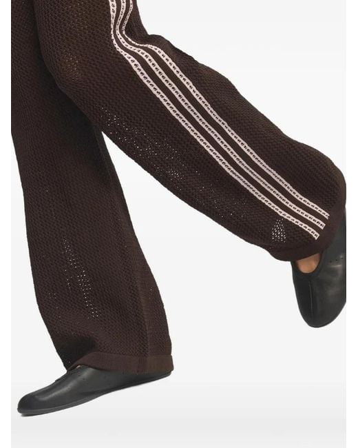 Adidas Brown Crochet-Knit Side-Stripe Trousers