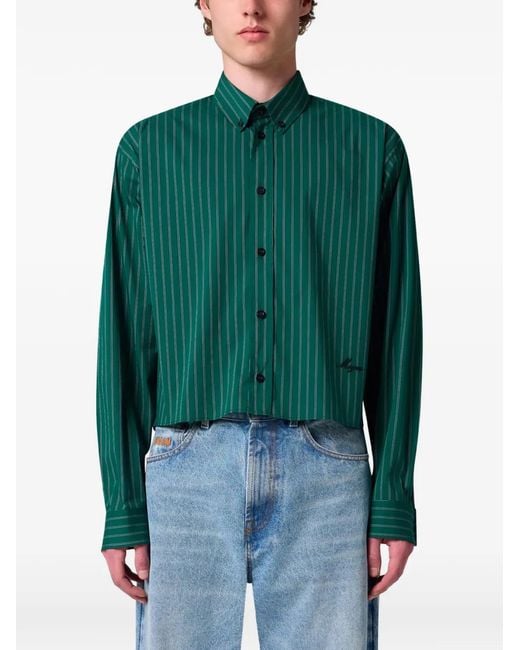MSGM Green Pinstripe-Pattern Cropped Shirt for men