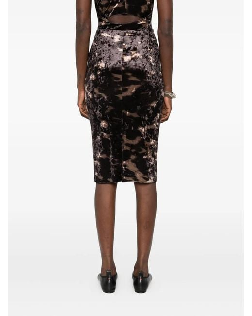 Nanushka Black Velvet Print Pencil Skirt