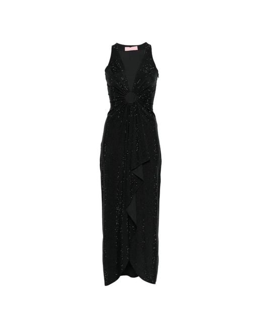 Twentyfourhaitch Black Sequin-Embellished Ring-Detail Midi Dress
