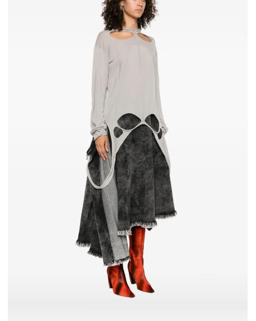 Rick Owens White Slashed Back-Detail Sweater