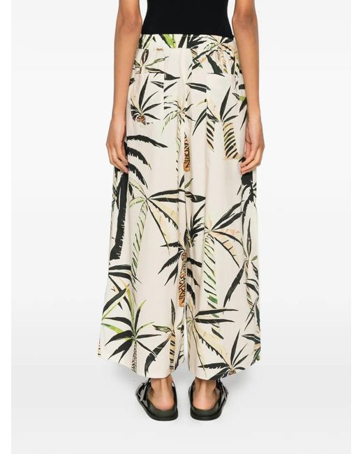 Psophia White Palm Tree-Print Drawstring Trousers