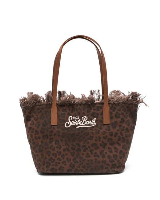 Mc2 Saint Barth Brown City Fringed Leopard-Print Tote Bag
