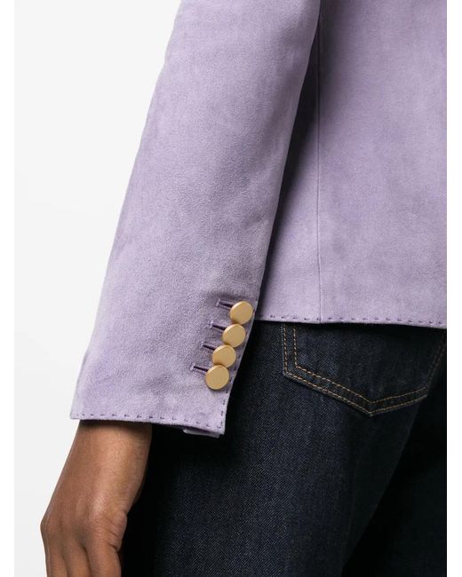 Tagliatore Purple Double-Breasted Leather Suede Blazer