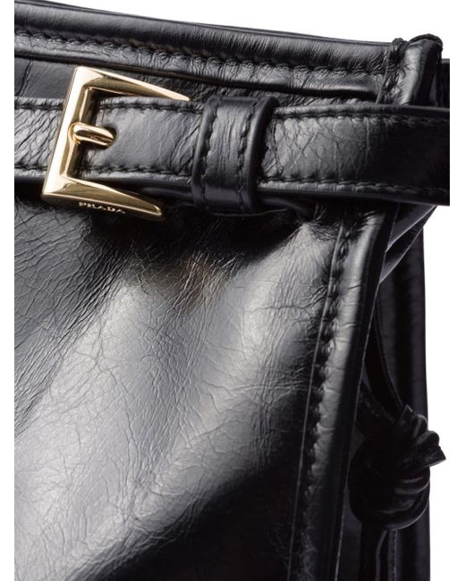 Prada Black Large Enamel Triangle Logo Belted Handbag