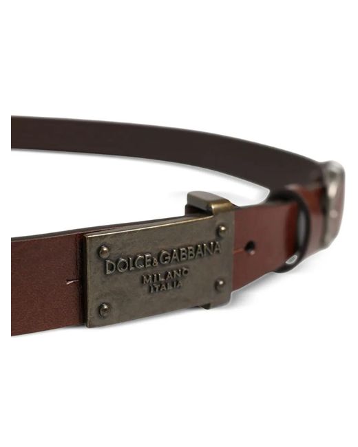 Dolce & Gabbana Brown Logo-Plaque Leather Belt for men