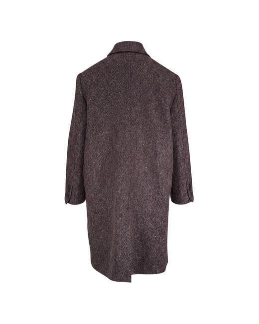 Brunello Cucinelli Brown Herringbone-Pattern Double-Breasted Coat