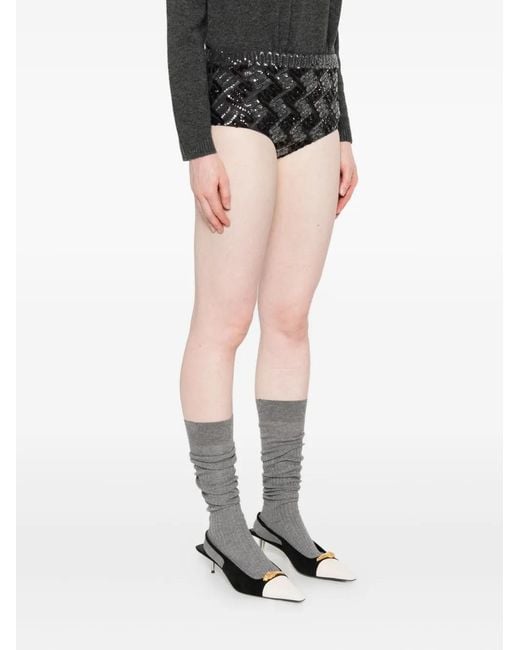 P.A.R.O.S.H. Black Patterned Sequin-Embellished Mini Shorts