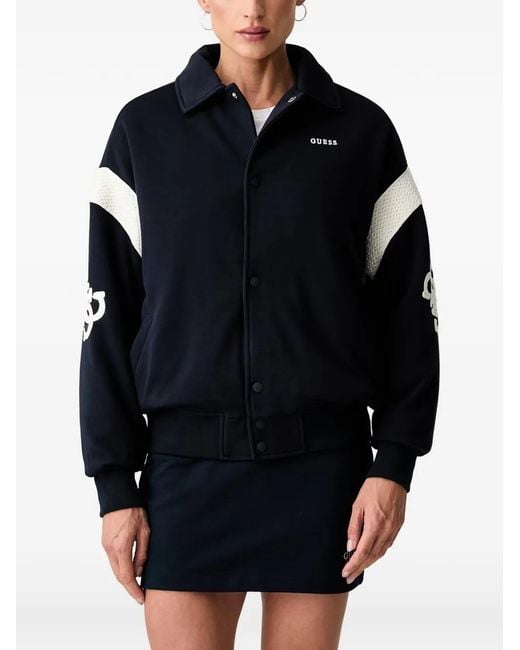 Guess Blue Logo-Embroidered Bomber Jacket